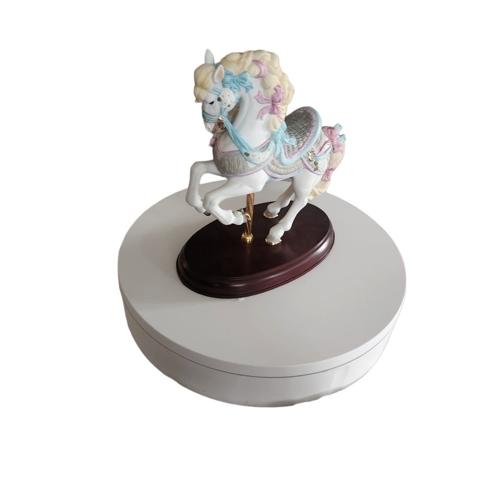 Lenox Vintage Porcelain Carousel Horse Collection Wood Base Flowers Bows 1987